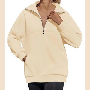ZESICA Quarter Zip Oversized Sweater Womens - Khaki, Size Large